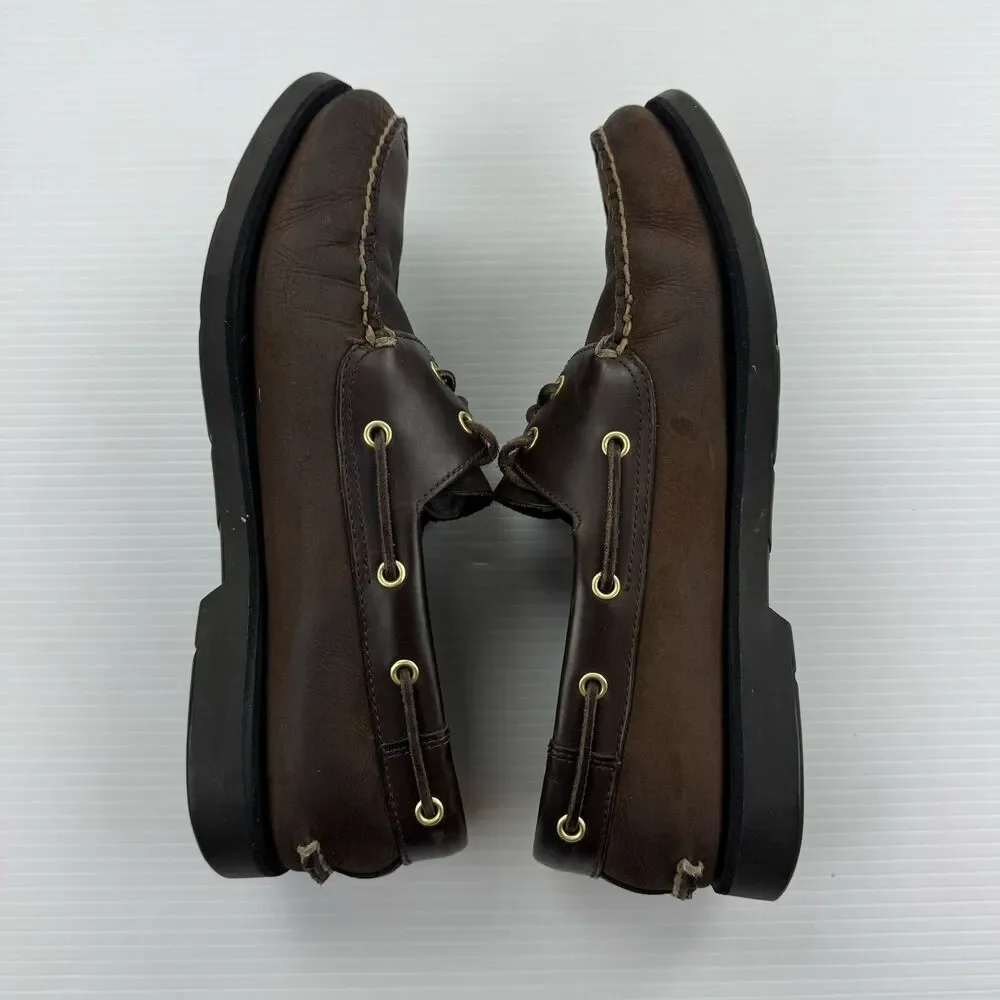 Timberland Men’s Leather Boat Shoes Brown Size 12 M Moc Toe Lace Up